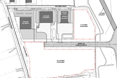 Rendering of map outlining available land at the airport site