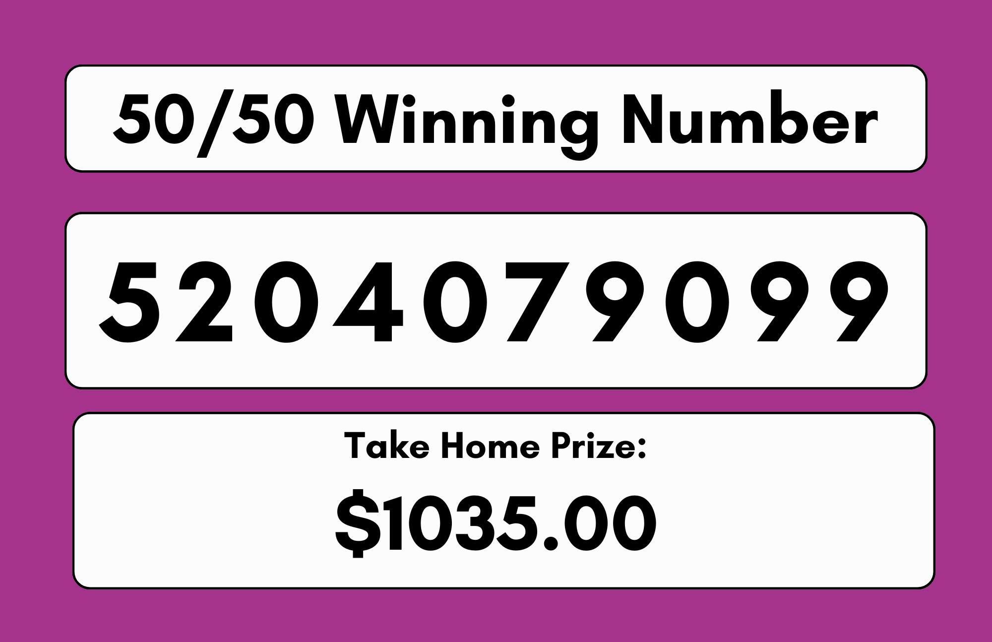 50/50 draw winning number