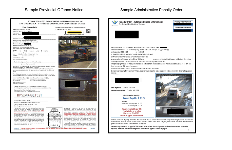 Sample provincial offence notice and administrative penalty order