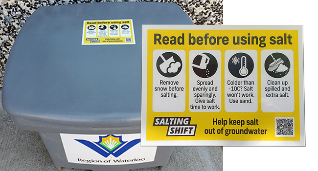 Sticker for salt storage bin