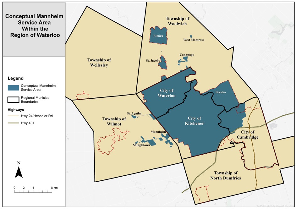 Map showing the Mannheim Service Area